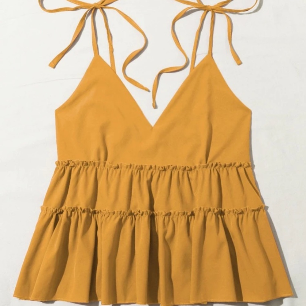 Plus Solid Tie Shoulder Ruffle Hem Cami Top